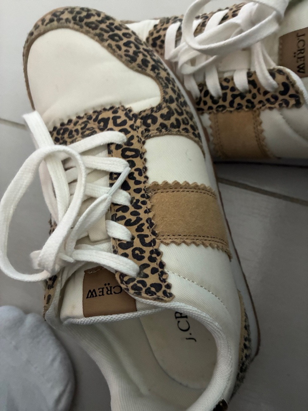 J. Crew Cream and Leopard Print Athletic Sneakers